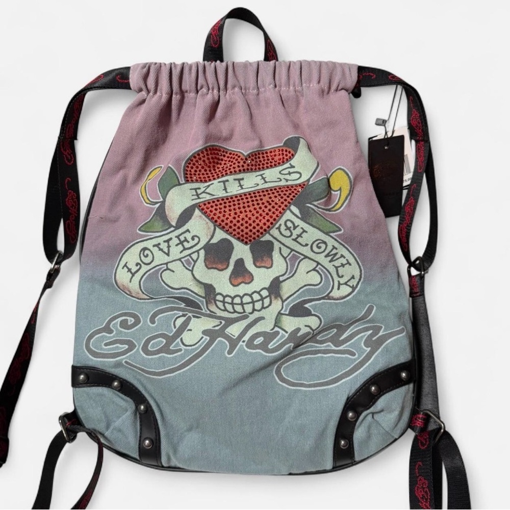 NEW Ed Hardy Canvas Backpack with Skull & Heart